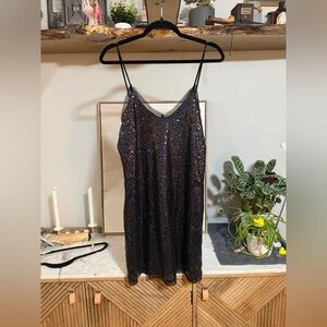 NWT Faye Black Sequin Party Event Prom Mini Dress with Rainbow Sparkle
